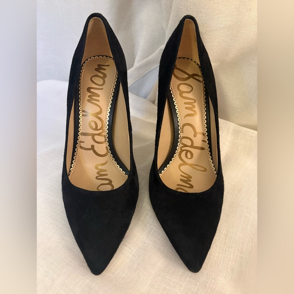 Sam Edelman Black Suede Pointed Toe Stiletto Pumps Heels US 7.5 Classic Sexy - Picture 2 of 13